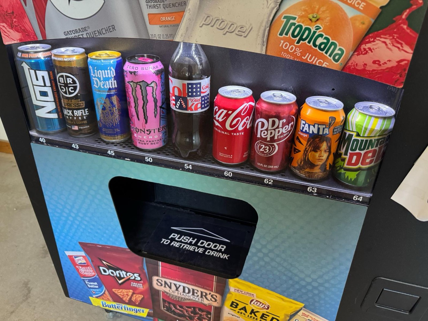 Drink vending machine with sodas, energy drinks and coffee